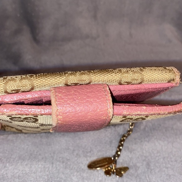 💕GUCCI💕Tan/Pink GG Canvas and Leather French Flap Wallet with COA/GUC - Picture 10 of 15